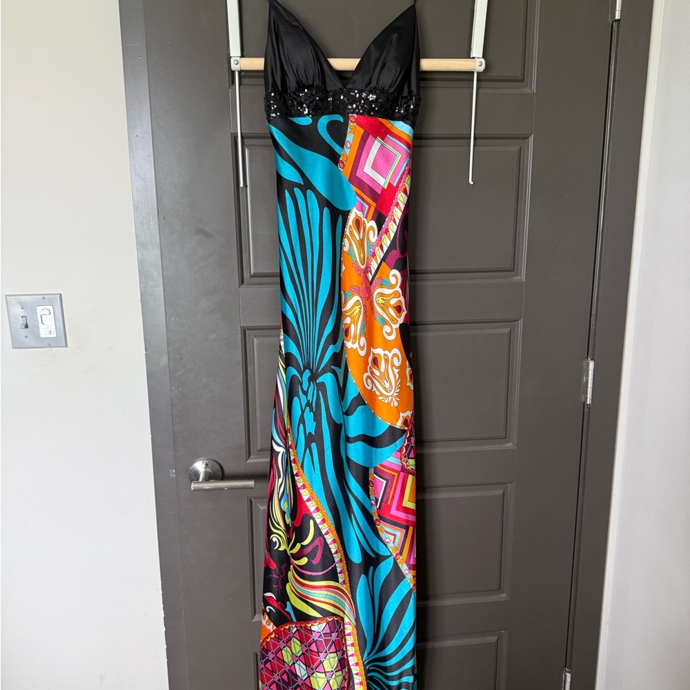 Faviana Black and Multicolor Maxi Dress